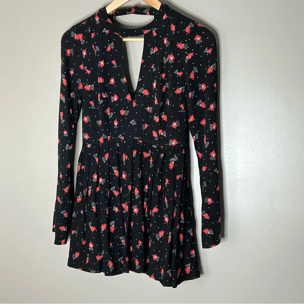 Free people Tegan black red floral print dress size 0 - Picture 4 of 8